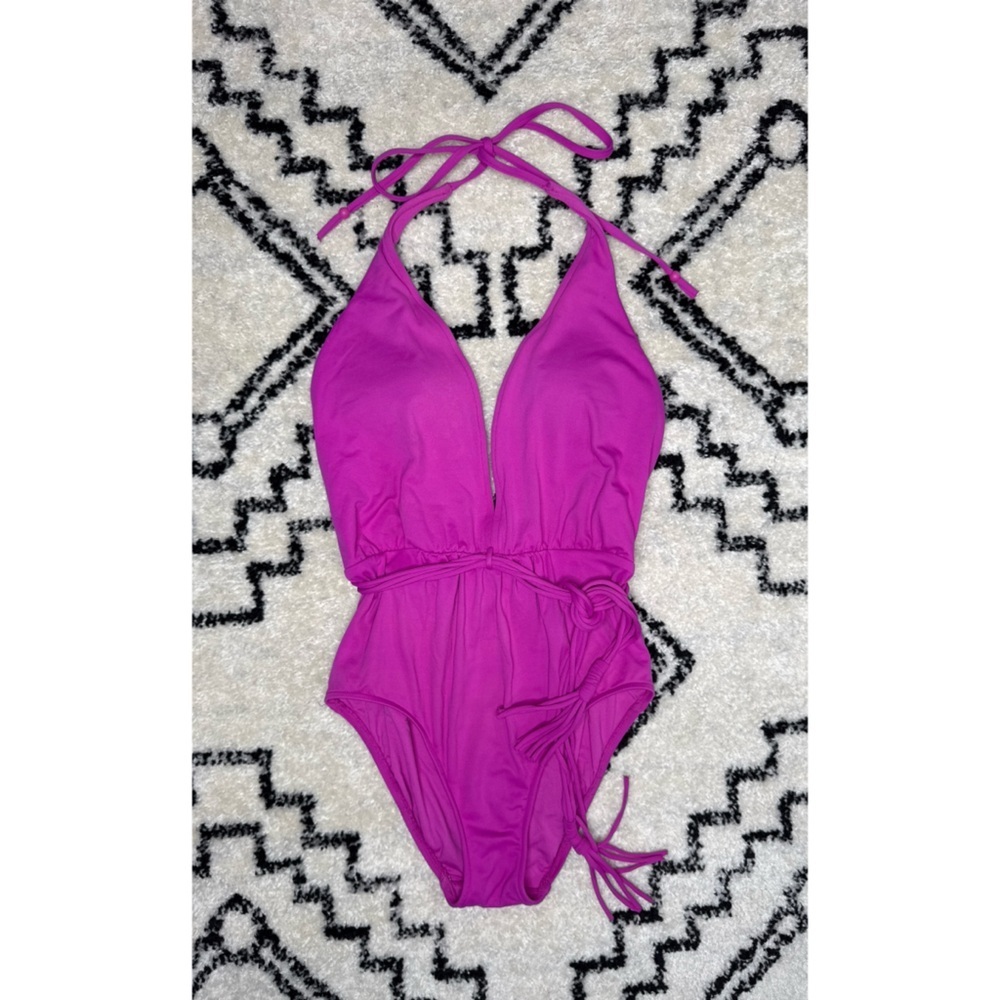 Seafolly Magenta Deep V One Piece Malliot Swimsuit Size 12